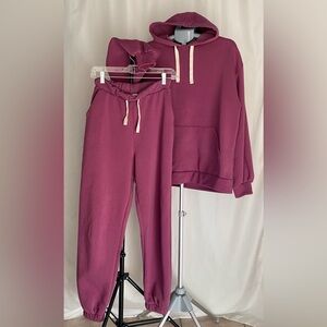 ASOS Ultimate Cuffed Brushback Sweatsuit in Fuschia